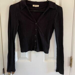 Madewell Long Sleeve Button Down Ribbed Tee, S